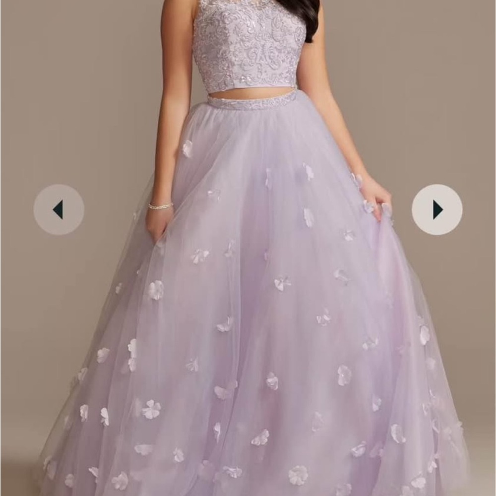 David's Bridal Lavender Floral Quinceañera dress. Underskirt hoop included.